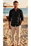 Single Pocket Detail, 100% Cotton Linen, Breathable, Light Textured, Button-Up Collar, Men's Linen Shirt - 2
