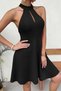New Season Women's Off-The-Shoulder Turtleneck Short Imported Crepe Dress with Lace Detail on the Back - 5