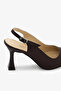 Brown Genuine Leather Women's Slingback Stiletto Thin Heeled Shoes - 8