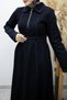 Half Zipper Belted Denim Dress Tsd260172 Dark Blue - 4