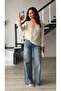 Dark Blue Washed Belted Wide Leg Jeans - 6