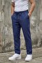 Men's Linen Trousers Navy Blue Elastic Lace-Up Boyfriend Comfortable Cut Summer Style Ls-23124