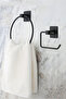Black Square Adhesive Ring Towel Holder / Open Toilet Paper Holder 2-Piece Bathroom Set