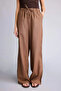E1981Axbn534 Brown Wide Leg Double Pocket Elastic Waist Standard Length Linen Blend Trousers - 3
