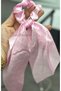 Satin Scarf Scrunchie Hair Clip with Light Pink Stone Detail and Long Pendant Rubber Clip - 2