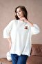 10729 Women's Crew Neck Embroidery Detail Oversize Trko Sweater - 4
