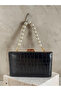 Black Color Matte Crocodile Patterned Chain Strap Women's Evening Dress Bag Wedding Engagement Graduation - 3