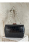Black Color Matte Crocodile Patterned Chain Strap Women's Evening Dress Bag Wedding Engagement Graduation - 3