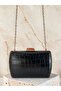 Black Color Matte Crocodile Patterned Chain Strap Women's Evening Dress Bag Wedding Engagement Graduation - 5