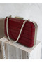 Burgundy Color Matte Leather Crocodile Patterned Women's Evening Dress Bag Wedding Engagement Graduation - 5