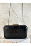 Black Color Matte Crocodile Patterned Chain Strap Women's Evening Dress Bag Wedding Engagement Graduation - 3