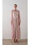 Chiffon Satin Dress with Bow Collar Powder