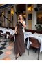 Women's Crepe Fabric Brown Orchid Flower Detail Long Evening Dress Graduation Dress - 2