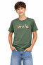 Boy's Khaki Color T-Shirt with Smile Written on the Front and Emoji Pattern on the Back