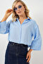 Women's Striped Oversize Short Shirt 20326 - Blue - 5