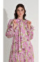 Dress with Puff Sleeves and Ruched Skirt Pink - 2