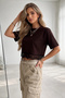Women's Brown Crew Neck Stylish Lace Short Sleeve T-Shirt - 4
