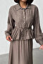 Women's Bitter Brown Textured Tie-Up Shirt Long Skirt Bottom Top Two-Piece Summer Set - 5