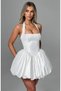 Imported Full Lycra Modal Fabric and Woven Fabric Lined Back Gipe Elastic Mini Balloon Dress-White - 8