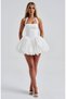 Imported Full Lycra Modal Fabric and Woven Fabric Lined Back Gipe Elastic Mini Balloon Dress-White - 7