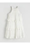 Ecru square neck ruffled girl's dress - 2