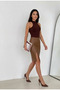 Women's Faux Leather Front Slit Mini Pencil Skirt - 2