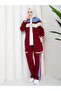 Women's 3-Piece Tracksuit Set with Zippered Jacket, Two-Thread Cotton, Sporty and Stylish A-141 _ Claret Red - 3