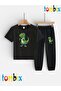 Single Dinosaur Printed T-Shirt and Sweatpants (with Pocket) Children's Top and Bottom Set