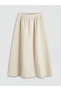 Lcw Modestbeige Textured Flared Skirt with Elastic Waist