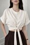 Josanne Women's Crop Blouse Tie-Up Short Sleeve Basic Stylish Summer Casual Top - 6