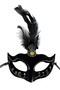 ®   Black Color Feathered Black Suede Covered Party Prom Mask 20X16 cm - 2