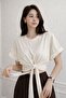 Josanne Women's Crop Blouse Tie-Up Short Sleeve Basic Stylish Summer Casual Top - 2