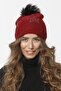 Star Patterned Stoned Pompom Knitwear Knitted Beret - Claret Red