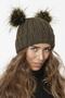 75 Folded Double Pompom Knitted Beanie - Khaki - 2