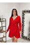 Crepe Fabric Ruffle Mini Dress Red - 2