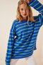 Women's Blue Striped Oversize Knitwear Sweater US00702 - 2