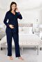 Navy Blue Lace Collar Maternity Pajamas Effortt 8092