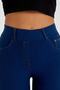 Women's Blue Colored Washed Pocket Belted High Waist Trousers Look Leggings - 4