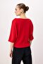 Red Relaxed Boat Neck Bat Sleeve Three Quarter Cropped Soft Touch Knitted Blouse Twoss26Bz00059 - 4