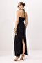 Siyah Halter Yaka Shift/Düz Kesim Maxi Dokuma Abiye & Mezuniyet Elbisesi TPRSS26AE00082 - 4