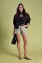 Bej Kargo Cepli Kemerli Yüksek Bel Mini Denim Şort TWOSS23SR00245 - 2