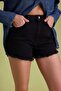 Siyah Paçası Püskül Detaylı Yüksek Bel Mini Denim Şort TWOSS22SR0563 - 3