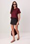 Bordo Düz Regular Bisiklet Yaka Standart Kol İnterlok Örme T-Shirt TWOSS26TS00064 - 3