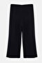 Siyah Pileli Wide Leg/Geniş Paça Dökümlü Örme Büyük Beden Pantolon TBBSS26AR00021 - 5