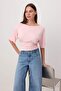 Pembe Düz Regular/Normal Kalıp Asimetrik Yaka Premium Yumuşak Örme Bluz TWOSS26BZ00097 - 2