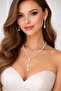 Women's Silver Color Model Waterway Zircon Stone Necklace Earring Set