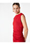 Crew Neck Sleeveless Draped Detailed Midi Length Pencil Dress - 3
