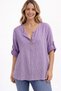 Women's Italian Lilac Striped 3/4 Sleeve Loose 100% Cotton Blouse Tunic