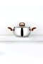 Lale 24 cm Stainless Deep Steel Pot - with Wooden Handle - 304 Quality 18/10
