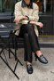 Women's Genuine Leather Chain Loafer Casual Shoe Tanle Black - 2